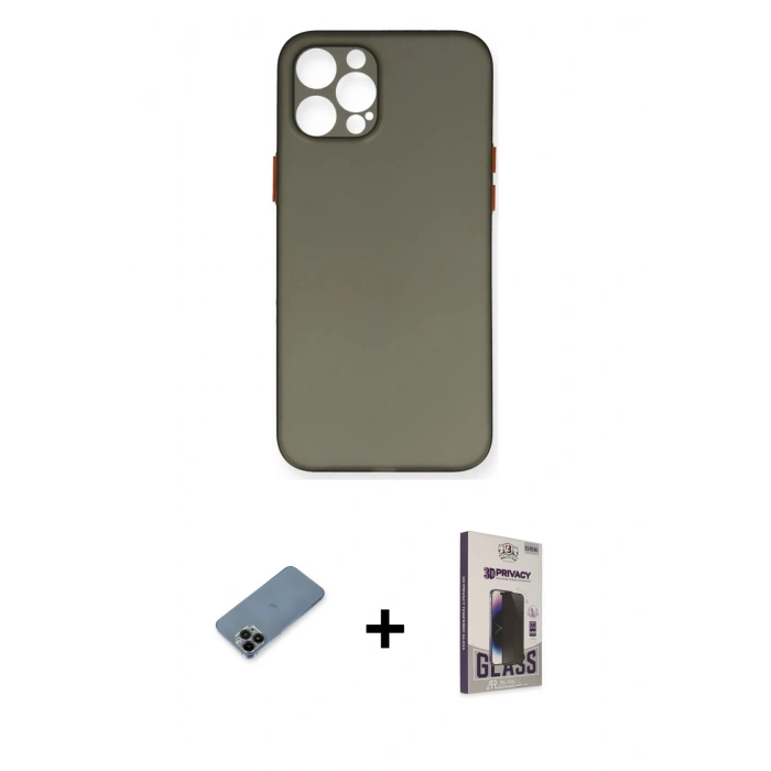 MARSİLYAN™- iPhone 12 Pro Max Kılıf Yadigar Yansıma Serisi - Siyah Bilvis Hayalet Cam Ekran Koruyucu + Shine Kamera Lens Koruma Cam - SH
