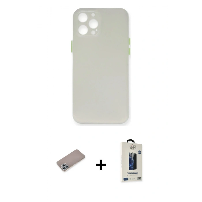 MARSİLYAN™- iPhone 12 Pro Max Kılıf Yadigar Yansıma Serisi - Siyah Bilvis Hayalet Cam Ekran Koruyucu + Shine Kamera Lens Koruma Cam - SABE
