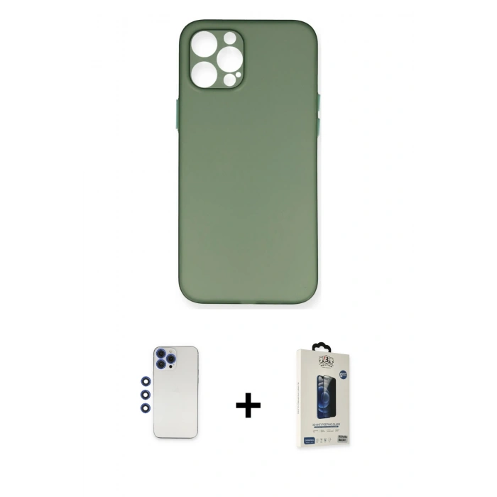 MARSİLYAN™- iPhone 12 Pro Max Kılıf Yadigar Yansıma Serisi - Siyah Bilvis Hayalet Cam Ekran Koruyucu + Shine Kamera Lens - LT
