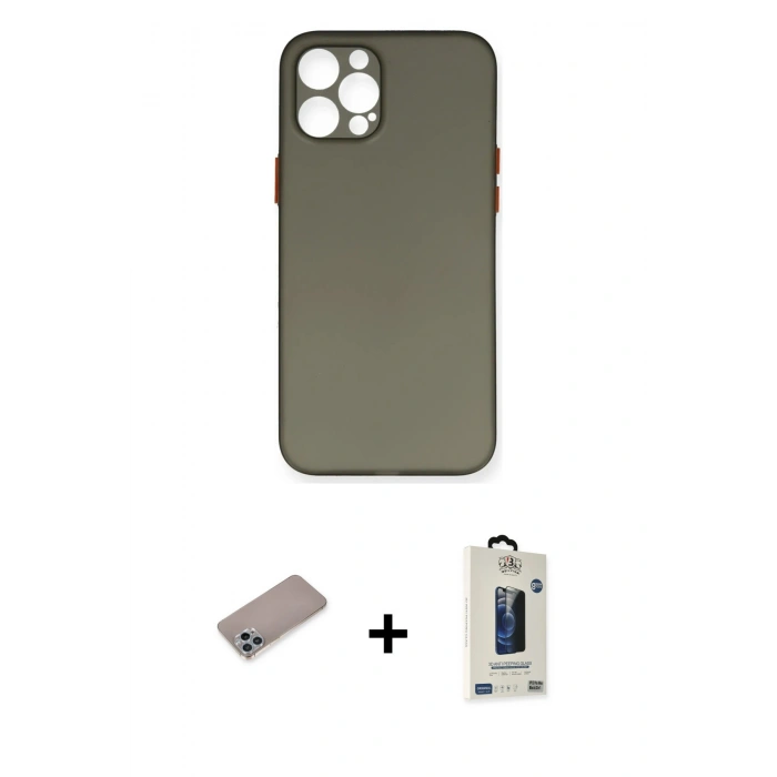 MARSİLYAN™- iPhone 12 Pro Max Kılıf Yadigar Yansıma Serisi - Siyah Bilvis Hayalet Cam Ekran Koruyucu + Shine Kamera Lens Koruma Cam - SABE