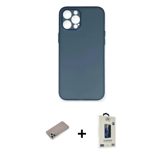 MARSİLYAN™- iPhone 12 Pro Max Kılıf Yadigar Yansıma Serisi - Siyah Bilvis Hayalet Cam Ekran Koruyucu + Shine Kamera Lens Koruma Cam - SABE