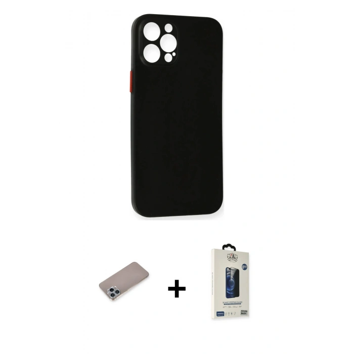 MARSİLYAN™- iPhone 12 Pro Max Kılıf Yadigar Yansıma Serisi - Siyah Bilvis Hayalet Cam Ekran Koruyucu + Shine Kamera Lens Koruma Cam - SABE