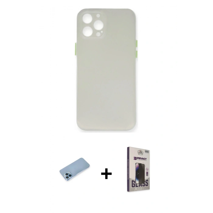 MARSİLYAN™- iPhone 12 Pro Max Kılıf Yadigar Yansıma Serisi - Siyah Bilvis Hayalet Cam Ekran Koruyucu + Shine Kamera Lens Koruma Cam - MI