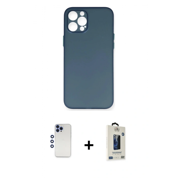 MARSİLYAN™- iPhone 12 Pro Max Kılıf Yadigar Yansıma Serisi - Siyah Bilvis Hayalet Cam Ekran Koruyucu + Shine Kamera Lens - LT