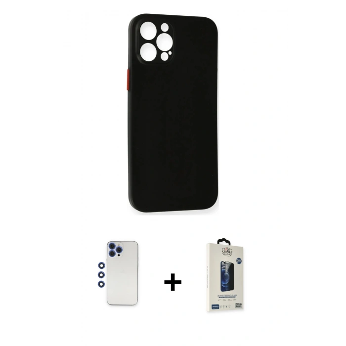 MARSİLYAN™- iPhone 12 Pro Max Kılıf Yadigar Yansıma Serisi - Siyah Bilvis Hayalet Cam Ekran Koruyucu + Shine Kamera Lens - LT