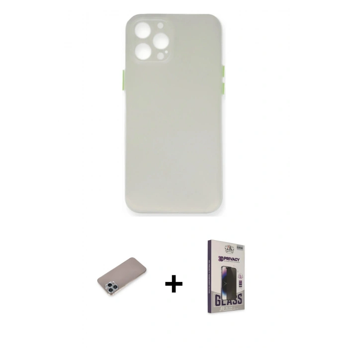 MARSİLYAN™- iPhone 12 Pro Max Kılıf Yadigar Yansıma Serisi - Siyah Bilvis Hayalet Cam Ekran Koruyucu + Shine Kamera Lens Koruma Cam - SABE