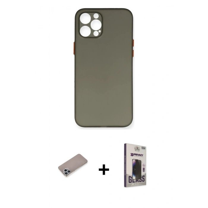 MARSİLYAN™- iPhone 12 Pro Max Kılıf Yadigar Yansıma Serisi - Siyah Bilvis Hayalet Cam Ekran Koruyucu + Shine Kamera Lens Koruma Cam - SABE