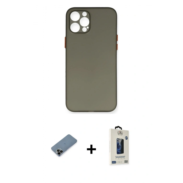 MARSİLYAN™- iPhone 12 Pro Max Kılıf Yadigar Yansıma Serisi - Siyah Bilvis Hayalet Cam Ekran Koruyucu + Shine Kamera Lens Koruma Cam - SH