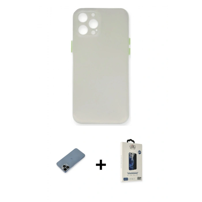 MARSİLYAN™- iPhone 12 Pro Max Kılıf Yadigar Yansıma Serisi - Siyah Bilvis Hayalet Cam Ekran Koruyucu + Shine Kamera Lens Koruma Cam - SH