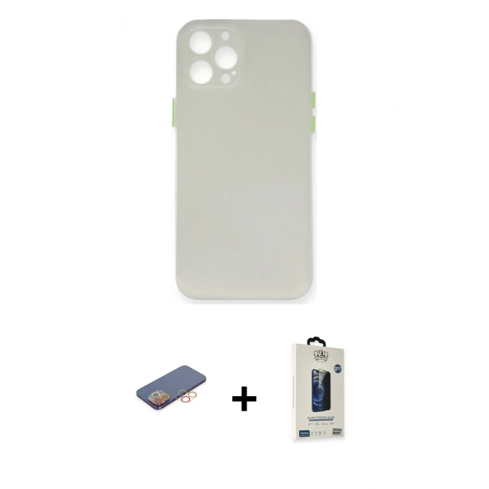 MARSİLYAN™- iPhone 12 Pro Max Kılıf Yadigar Yansıma Serisi - Siyah Bilvis Hayalet Cam Ekran Koruyucu + Renkli Kamera Lens Koruma Cam - TU