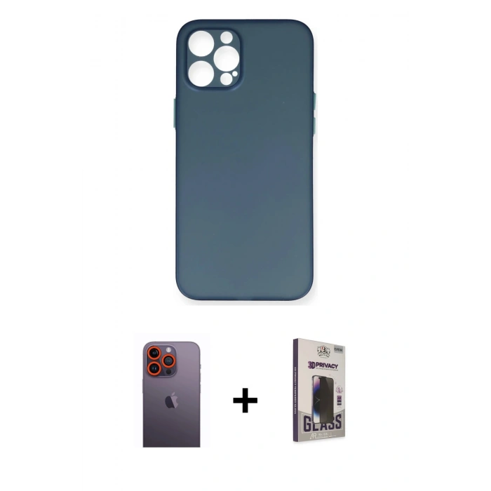 MARSİLYAN™- iPhone 12 Pro Max Kılıf Yadigar Yansıma Serisi - Siyah Bilvis Hayalet Cam Ekran Koruyucu + Neon Fosforlu Kamera Lens - TU