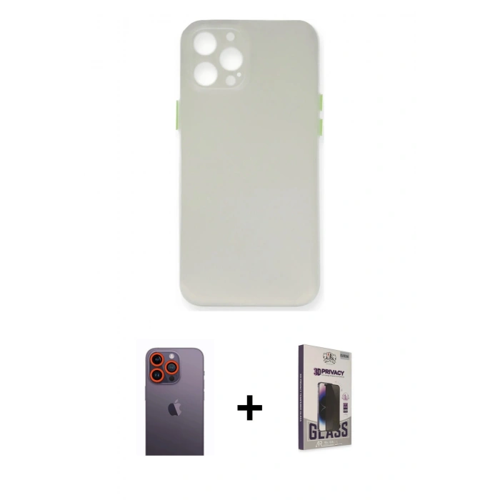 MARSİLYAN™- iPhone 12 Pro Max Kılıf Yadigar Yansıma Serisi - Siyah Bilvis Hayalet Cam Ekran Koruyucu + Neon Fosforlu Kamera Lens - TU