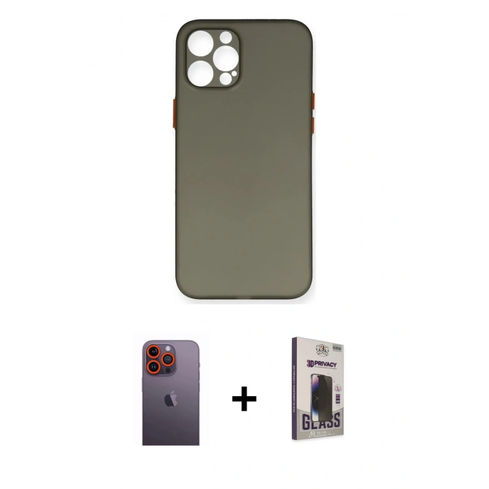 MARSİLYAN™- iPhone 12 Pro Max Kılıf Yadigar Yansıma Serisi - Siyah Bilvis Hayalet Cam Ekran Koruyucu + Neon Fosforlu Kamera Lens - TU