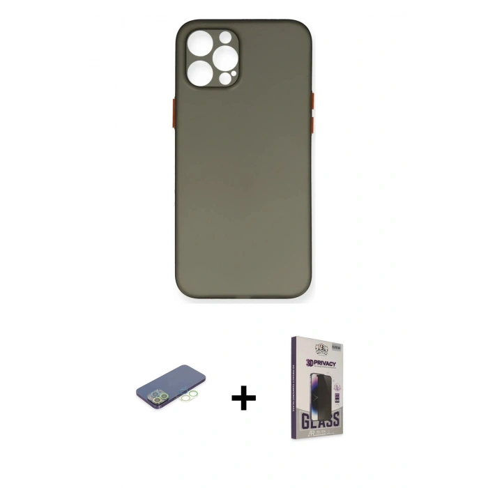 MARSİLYAN™- iPhone 12 Pro Max Kılıf Yadigar Yansıma Serisi - Siyah Bilvis Hayalet Cam Ekran Koruyucu + Renkli Kamera Lens Koruma Cam - YL