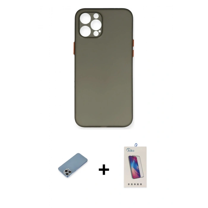 MARSİLYAN™- iPhone 12 Pro Max Kılıf Yadigar Yansıma Serisi - Siyah Joko 5D Cam + Shine Kamera Lens Koruma Cam - GI