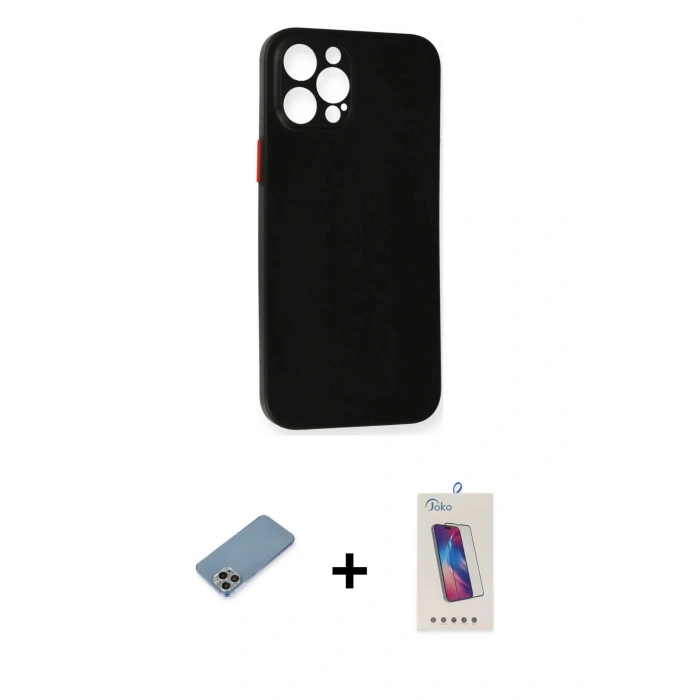 MARSİLYAN™- iPhone 12 Pro Max Kılıf Yadigar Yansıma Serisi - Siyah Joko 5D Cam + Shine Kamera Lens Koruma Cam - GI