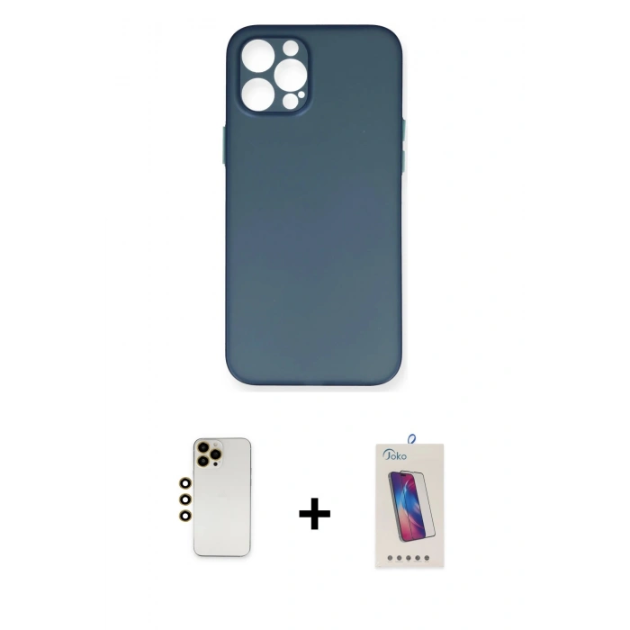 MARSİLYAN™- iPhone 12 Pro Max Kılıf Yadigar Yansıma Serisi - Siyah Joko 5D Cam + Shine Kamera Lens - GD