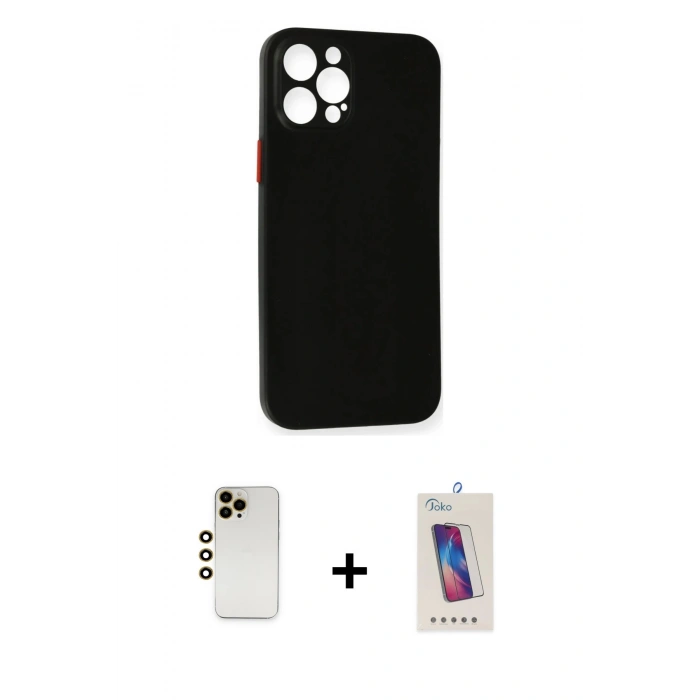 MARSİLYAN™- iPhone 12 Pro Max Kılıf Yadigar Yansıma Serisi - Siyah Joko 5D Cam + Shine Kamera Lens - GD