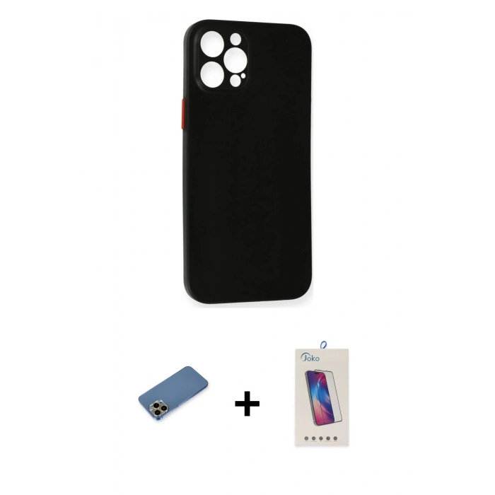 MARSİLYAN™- iPhone 12 Pro Max Kılıf Yadigar Yansıma Serisi - Siyah Joko 5D Cam + Shine Kamera Lens Koruma Cam - GD