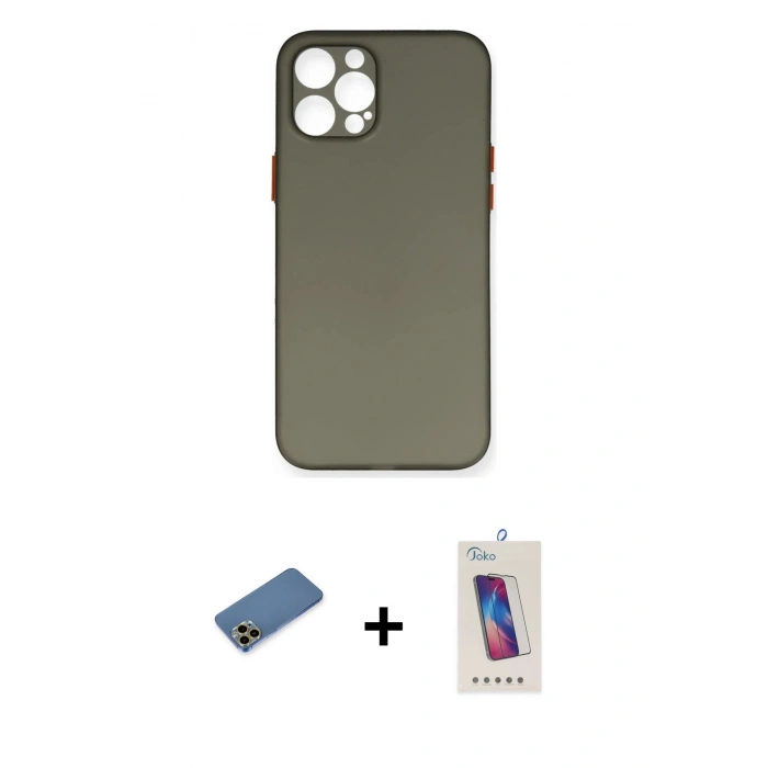 MARSİLYAN™- iPhone 12 Pro Max Kılıf Yadigar Yansıma Serisi - Siyah Joko 5D Cam + Shine Kamera Lens Koruma Cam - GD