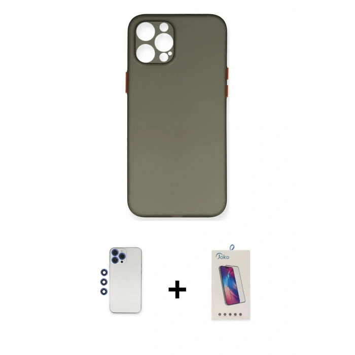 MARSİLYAN™- iPhone 12 Pro Max Kılıf Yadigar Yansıma Serisi - Siyah Joko 5D Cam + Shine Kamera Lens - LT