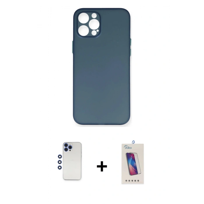 MARSİLYAN™- iPhone 12 Pro Max Kılıf Yadigar Yansıma Serisi - Siyah Joko 5D Cam + Shine Kamera Lens - LT