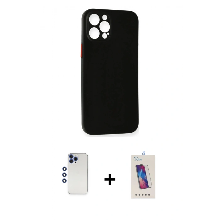 MARSİLYAN™- iPhone 12 Pro Max Kılıf Yadigar Yansıma Serisi - Siyah Joko 5D Cam + Shine Kamera Lens - LT