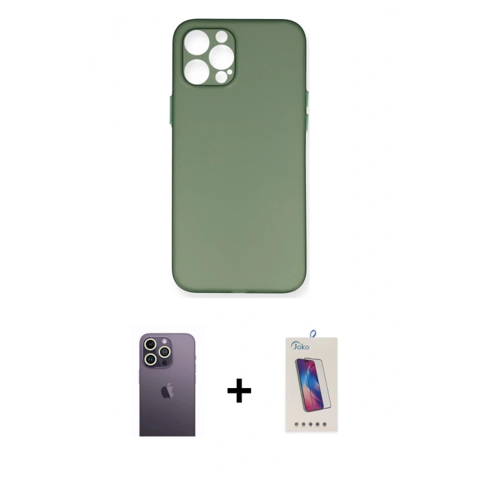 MARSİLYAN™- iPhone 12 Pro Max Kılıf Yadigar Yansıma Serisi - Siyah Joko 5D Cam + Neon Fosforlu Kamera Lens - BZ
