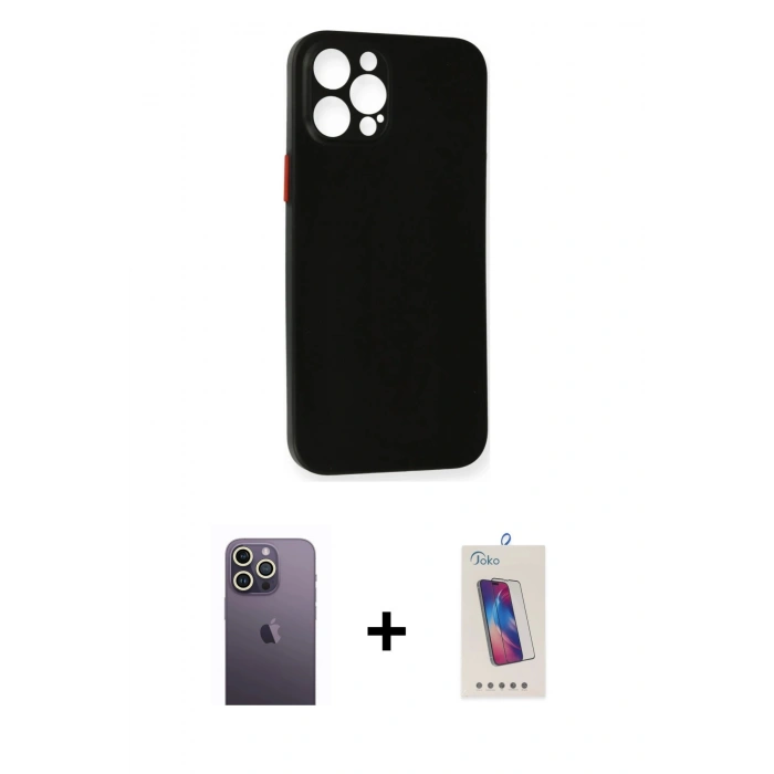 MARSİLYAN™- iPhone 12 Pro Max Kılıf Yadigar Yansıma Serisi - Siyah Joko 5D Cam + Neon Fosforlu Kamera Lens - BZ