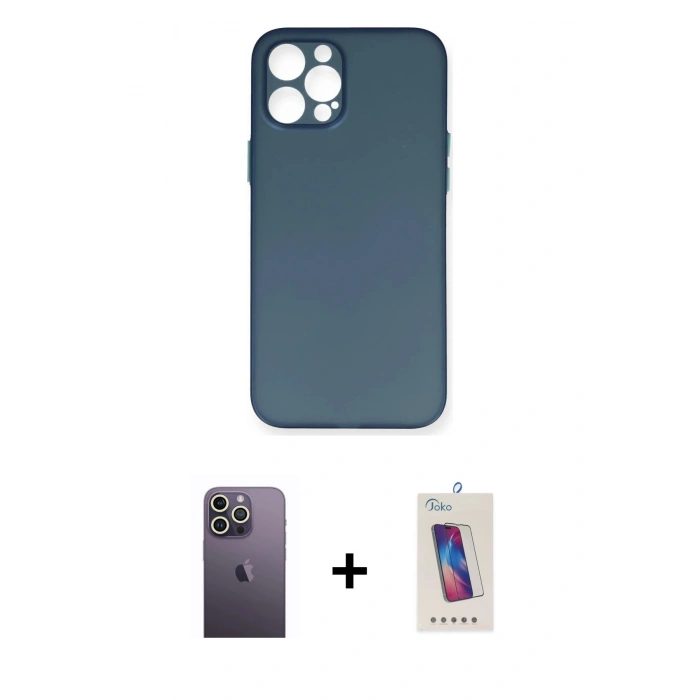 MARSİLYAN™- iPhone 12 Pro Max Kılıf Yadigar Yansıma Serisi - Siyah Joko 5D Cam + Neon Fosforlu Kamera Lens - BZ