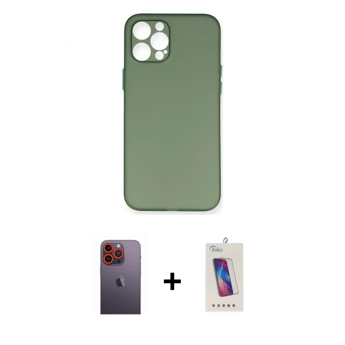 MARSİLYAN™- iPhone 12 Pro Max Kılıf Yadigar Yansıma Serisi - Siyah Joko 5D Cam + Neon Fosforlu Kamera Lens - TU