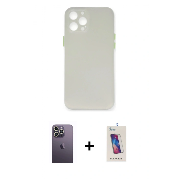 MARSİLYAN™- iPhone 12 Pro Max Kılıf Yadigar Yansıma Serisi - Siyah Joko 5D Cam + Neon Fosforlu Kamera Lens - BZ