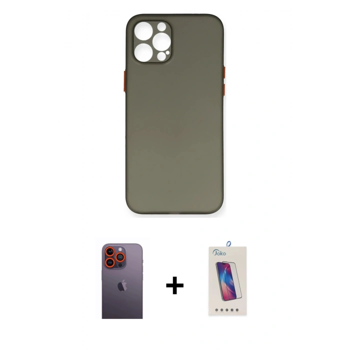 MARSİLYAN™- iPhone 12 Pro Max Kılıf Yadigar Yansıma Serisi - Siyah Joko 5D Cam + Neon Fosforlu Kamera Lens - TU