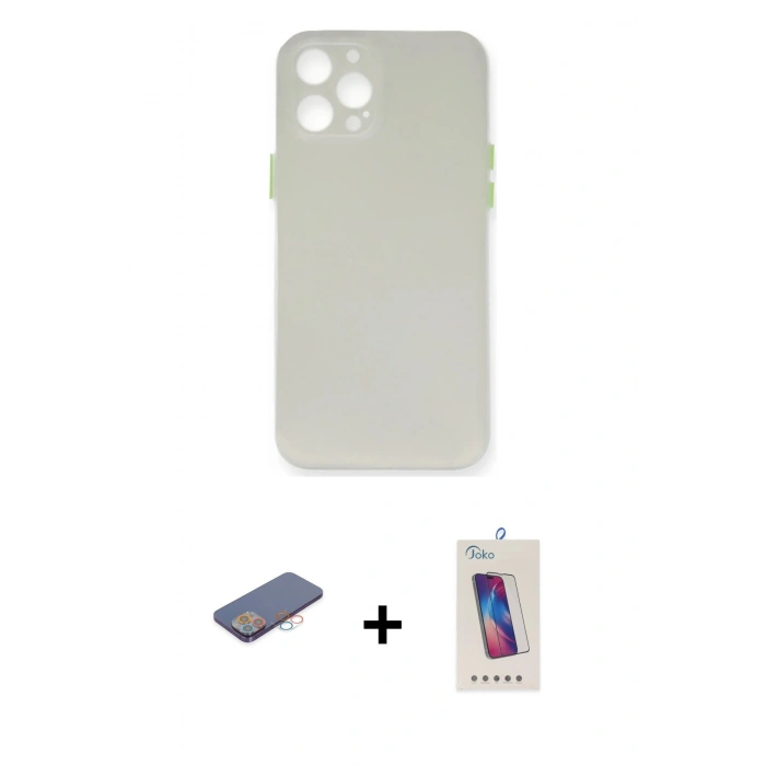 MARSİLYAN™- iPhone 12 Pro Max Kılıf Yadigar Yansıma Serisi - Siyah Joko 5D Cam + Renkli Kamera Lens Koruma Cam - PE
