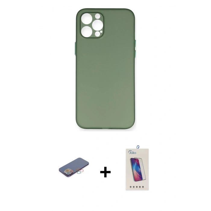 MARSİLYAN™- iPhone 12 Pro Max Kılıf Yadigar Yansıma Serisi - Siyah Joko 5D Cam + Renkli Kamera Lens Koruma Cam - PE