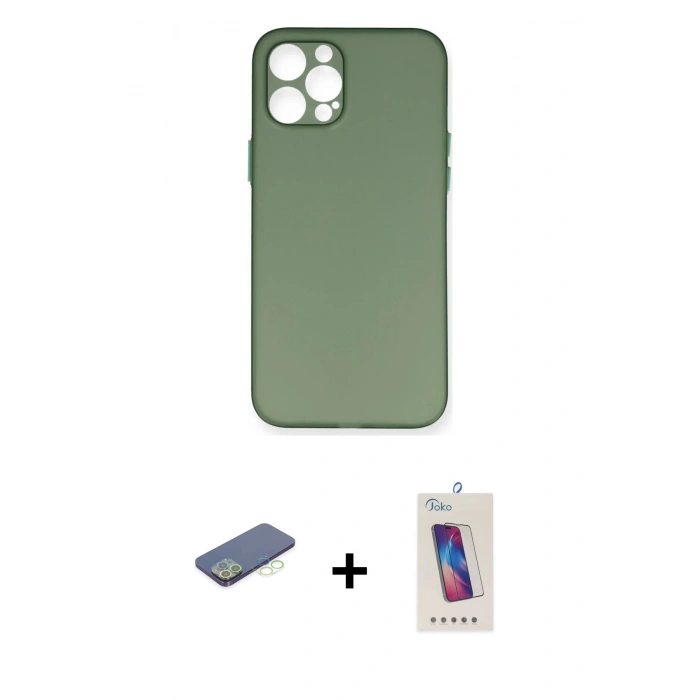 MARSİLYAN™- iPhone 12 Pro Max Kılıf Yadigar Yansıma Serisi - Siyah Joko 5D Cam + Renkli Kamera Lens Koruma Cam - YL