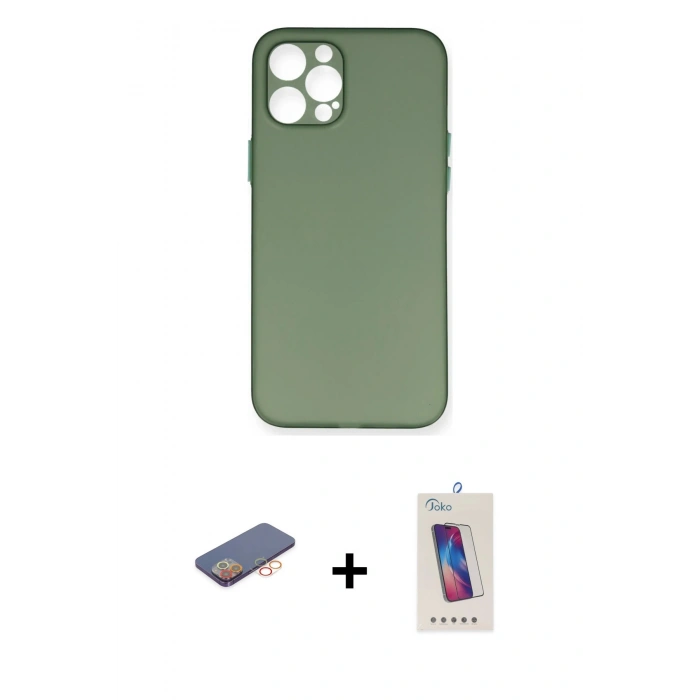MARSİLYAN™- iPhone 12 Pro Max Kılıf Yadigar Yansıma Serisi - Siyah Joko 5D Cam + Renkli Kamera Lens Koruma Cam - TU