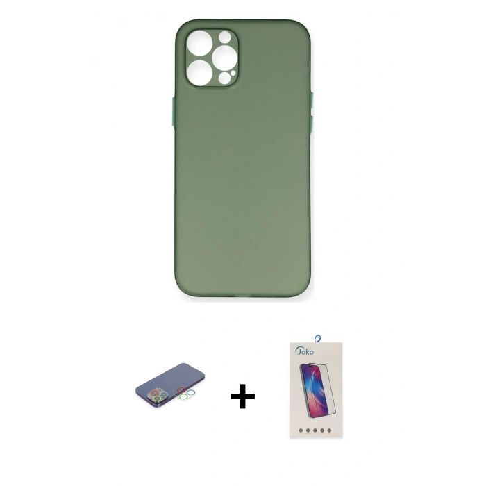MARSİLYAN™- iPhone 12 Pro Max Kılıf Yadigar Yansıma Serisi - Siyah Joko 5D Cam + Renkli Kamera Lens Koruma Cam - MI