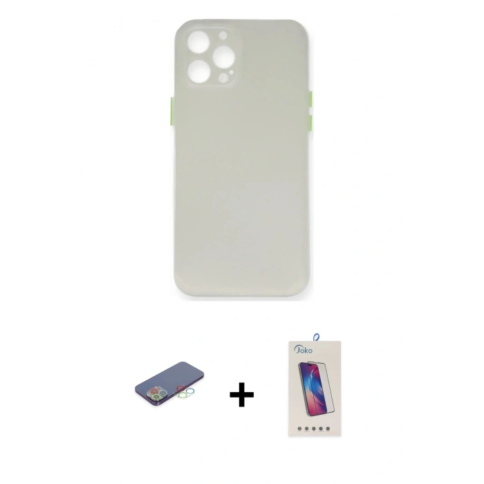 MARSİLYAN™- iPhone 12 Pro Max Kılıf Yadigar Yansıma Serisi - Siyah Joko 5D Cam + Renkli Kamera Lens Koruma Cam - MI