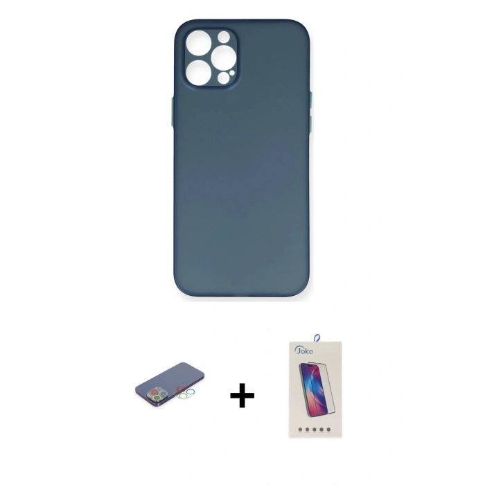 MARSİLYAN™- iPhone 12 Pro Max Kılıf Yadigar Yansıma Serisi - Siyah Joko 5D Cam + Renkli Kamera Lens Koruma Cam - MI