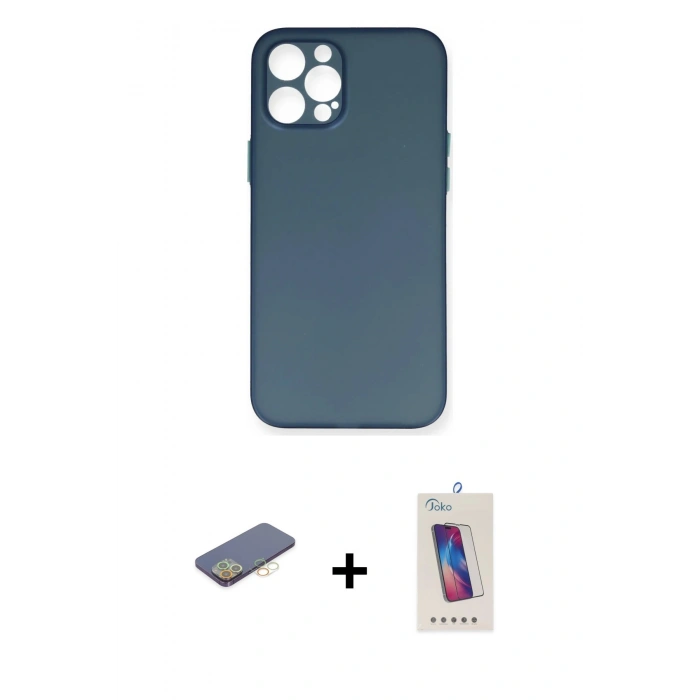 MARSİLYAN™- iPhone 12 Pro Max Kılıf Yadigar Yansıma Serisi - Siyah Joko 5D Cam + Renkli Kamera Lens Koruma Cam - SI