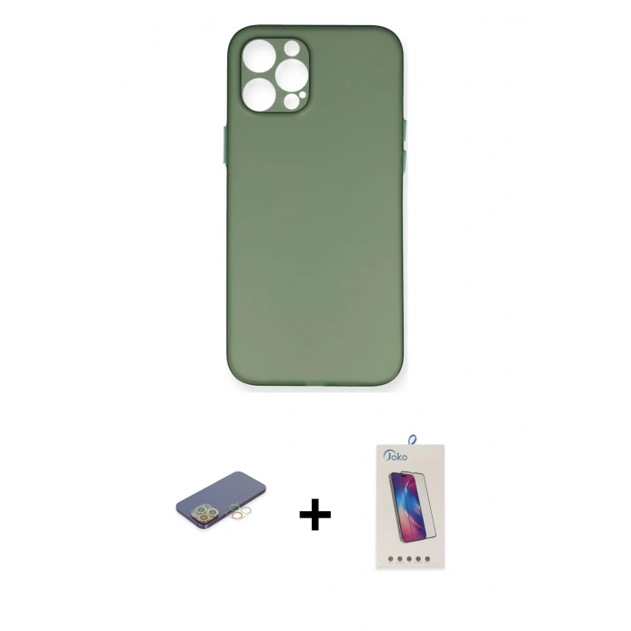 MARSİLYAN™- iPhone 12 Pro Max Kılıf Yadigar Yansıma Serisi - Siyah Joko 5D Cam + Renkli Kamera Lens Koruma Cam - SI
