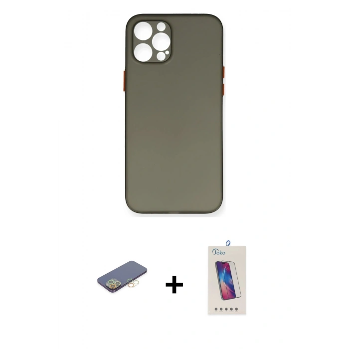 MARSİLYAN™- iPhone 12 Pro Max Kılıf Yadigar Yansıma Serisi - Siyah Joko 5D Cam + Renkli Kamera Lens Koruma Cam - SI