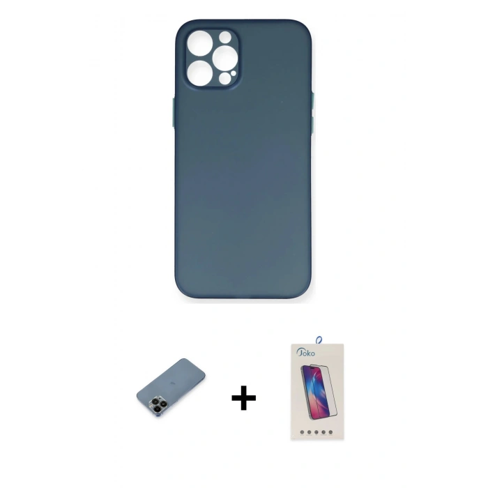 MARSİLYAN™- iPhone 12 Pro Max Kılıf Yadigar Yansıma Serisi - Siyah Joko 5D Cam + Shine Kamera Lens Koruma Cam - SH