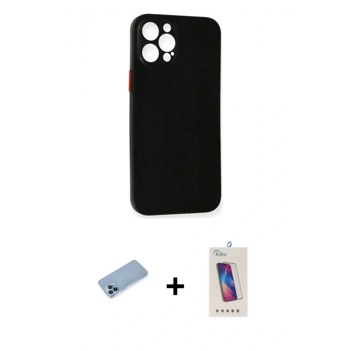 MARSİLYAN™- iPhone 12 Pro Max Kılıf Yadigar Yansıma Serisi - Siyah Joko 5D Cam + Shine Kamera Lens Koruma Cam - MI