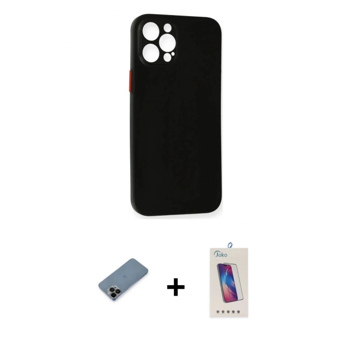 MARSİLYAN™- iPhone 12 Pro Max Kılıf Yadigar Yansıma Serisi - Siyah Joko 5D Cam + Shine Kamera Lens Koruma Cam - SH