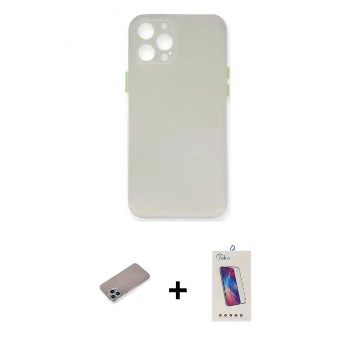 MARSİLYAN™- iPhone 12 Pro Max Kılıf Yadigar Yansıma Serisi - Siyah Joko 5D Cam + Shine Kamera Lens Koruma Cam - SABE