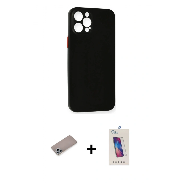 MARSİLYAN™- iPhone 12 Pro Max Kılıf Yadigar Yansıma Serisi - Siyah Joko 5D Cam + Shine Kamera Lens Koruma Cam - SABE