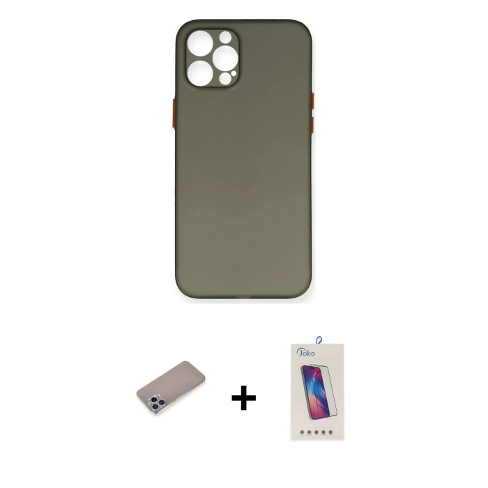 MARSİLYAN™- iPhone 12 Pro Max Kılıf Yadigar Yansıma Serisi - Siyah Joko 5D Cam + Shine Kamera Lens Koruma Cam - SABE
