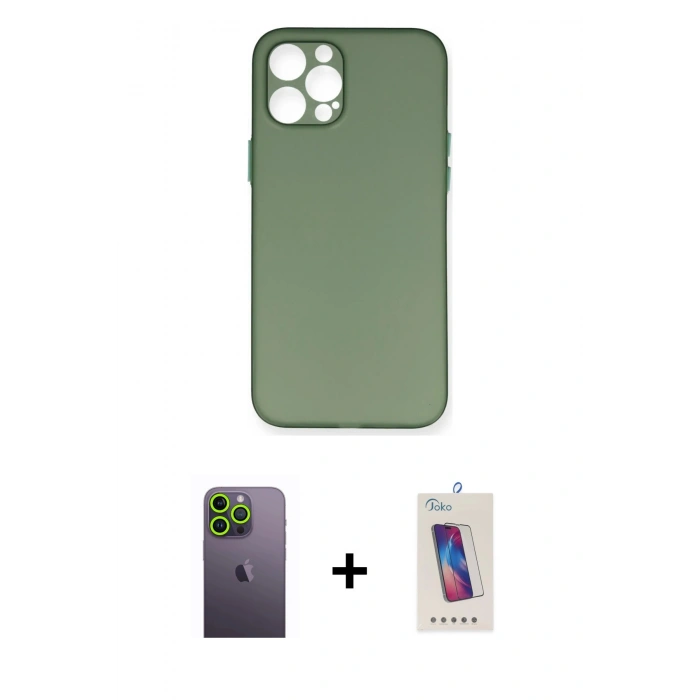 MARSİLYAN™- iPhone 12 Pro Max Kılıf Yadigar Yansıma Serisi - Siyah Joko 5D Cam + Neon Fosforlu Kamera Lens - YL